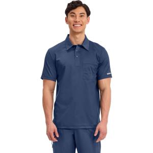 Cherokee Scrubs for Men Polo Nursing Scrub Top with Chest Pocket, Breathable Mesh, Ultra Soft 2-Way Stretch Fabric – WW615(Navy)