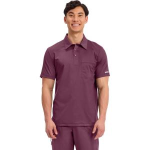 Cherokee Scrubs for Men Polo Nursing Scrub Top with Chest Pocket, Breathable Mesh, Ultra Soft 2-Way Stretch Fabric – WW615(Wine)