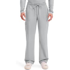 Cherokee Scrubs for Men Tapered Leg Cargo Scrub Pants with Zip Fly, 5 Pockets Elastic Waist 2-Way Stretch & Easy Care – WW190(Grey)