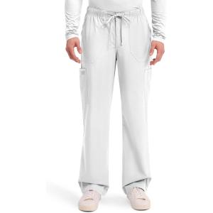 Cherokee Scrubs for Men Tapered Leg Cargo Scrub Pants with Zip Fly, 5 Pockets Elastic Waist 2-Way Stretch & Easy Care – WW190(White)