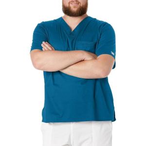 Cherokee Scrubs for Men Tuckable V-Neck Nursing Scrub Top with Chest Pocket, Side Vents & 2-Way Stretch Fabric – 4743(Caribbean Blue)