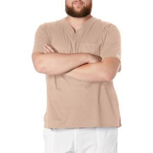 Cherokee Scrubs for Men Tuckable V-Neck Nursing Scrub Top with Chest Pocket, Side Vents & 2-Way Stretch Fabric – 4743(Khaki)