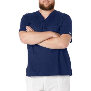Cherokee Scrubs for Men Tuckable V-Neck Nursing Scrub Top with Chest Pocket, Side Vents & 2-Way Stretch Fabric – 4743(Navy)