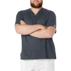 Cherokee Scrubs for Men Tuckable V-Neck Nursing Scrub Top with Chest Pocket, Side Vents & 2-Way Stretch Fabric – 4743(Pewter)