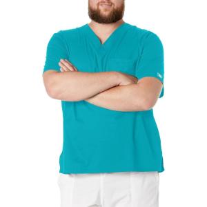 Cherokee Scrubs for Men Tuckable V-Neck Nursing Scrub Top with Chest Pocket, Side Vents & 2-Way Stretch Fabric – 4743(Teal Blue)