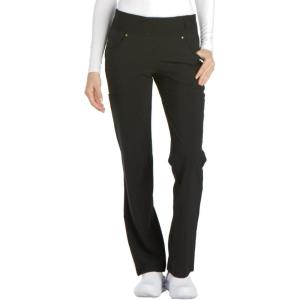 Cherokee Scrubs for Women Mid Rise Straight Leg Scrub Pants For Women Pull-on Bottoms with 6 Pockets & 360° Stretch – CK002(Black)