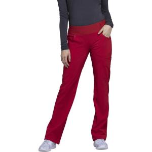 Cherokee Scrubs for Women Mid Rise Straight Leg Scrub Pants For Women Pull-on Bottoms with 6 Pockets & 360° Stretch – CK002(Red)
