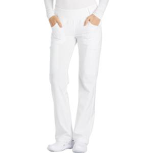 Cherokee Scrubs for Women Mid Rise Straight Leg Scrub Pants For Women Pull-on Bottoms with 6 Pockets & 360° Stretch – CK002(White)