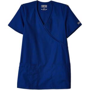 Cherokee Scrubs for Women Mock Wrap Nursing Scrub Top with 3 Pockets, Side Vent & Stretch Back Panels Medical Uniform – WW650(Galaxy Blue)