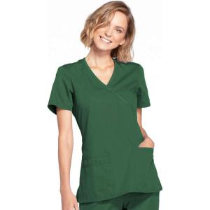 Cherokee Scrubs for Women Mock Wrap Nursing Scrub Top with 3 Pockets, Side Vent & Stretch Back Panels Medical Uniform – WW650(Hunter)