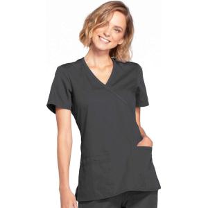 Cherokee Scrubs for Women Mock Wrap Nursing Scrub Top with 3 Pockets, Side Vent & Stretch Back Panels Medical Uniform – WW650(Pewter)