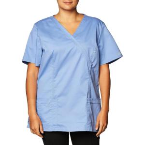 Cherokee Scrubs for Women Mock Wrap Nursing Scrub Top with 3 Pockets, Side Vents, Ultra Soft 2-Way Stretch Fabric – 4728(Ciel)