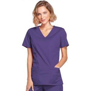 Cherokee Scrubs for Women Mock Wrap Nursing Scrub Top with 3 Pockets, Side Vents, Ultra Soft 2-Way Stretch Fabric – 4728(Grape)