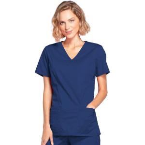 Cherokee Scrubs for Women Mock Wrap Nursing Scrub Top with 3 Pockets, Side Vents, Ultra Soft 2-Way Stretch Fabric – 4728(Navy)