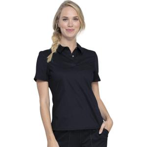 Cherokee Scrubs for Women Polo Top Snap Front Tuckable Scrub Shirt with Chest Pocket, Mesh Panels, Stretch Easy Care – WW698(Black)