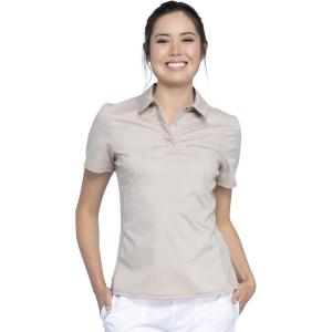 Cherokee Scrubs for Women Polo Top Snap Front Tuckable Scrub Shirt with Chest Pocket, Mesh Panels, Stretch Easy Care – WW698(Khaki)