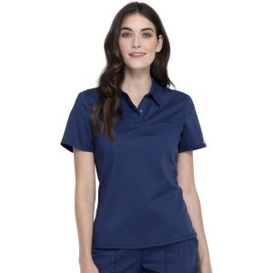 Cherokee Scrubs for Women Polo Top Snap Front Tuckable Scrub Shirt with Chest Pocket, Mesh Panels, Stretch Easy Care – WW698(Navy)