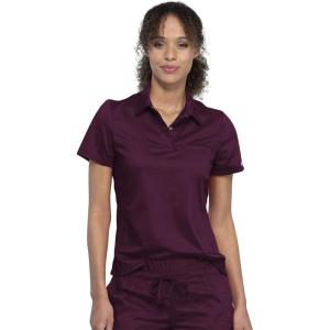 Cherokee Scrubs for Women Polo Top Snap Front Tuckable Scrub Shirt with Chest Pocket, Mesh Panels, Stretch Easy Care – WW698(Wine)