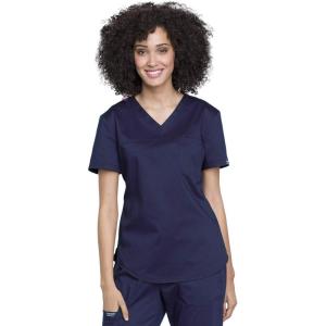 Cherokee Scrubs for Women Tuckable V-Neck O.R. Scrub Top with Chest Pocket,Soft Stretch,Easy Care Medical Uniform – WW657(Navy)