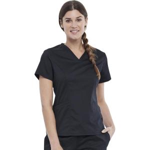 Cherokee Scrubs for Women V-Neck Scrub Top with 2 Pockets, Ultra Soft Stretch, Durable Easy Care Medical Uniform – WW612(Black)