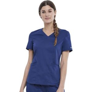 Cherokee Scrubs for Women V-Neck Scrub Top with 2 Pockets, Ultra Soft Stretch, Durable Easy Care Medical Uniform – WW612(Navy)