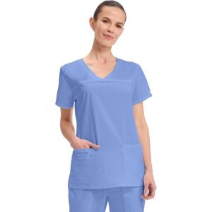 Cherokee Scrubs for Women V-Neck Scrub Top with 3 Pockets, Stretchy, Durable, Breathable Easy Care Medical Uniform – 4727(Ciel)
