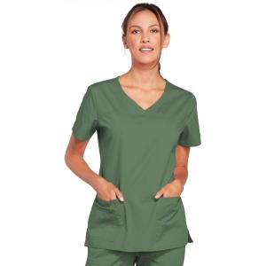 Cherokee Scrubs for Women V-Neck Scrub Top with 3 Pockets, Stretchy, Durable, Breathable Easy Care Medical Uniform – 4727(Olive)