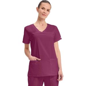 Cherokee Scrubs for Women V-Neck Scrub Top with 3 Pockets, Stretchy, Durable, Breathable Easy Care Medical Uniform – 4727(Wine)