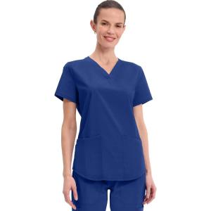 Cherokee Scrubs for Women V-Neck Top, 3 Pockets, Fade Resistant, Soft Stretch Fabric with Shirttail Hem & Side vents – WW665(Galaxy Blue)