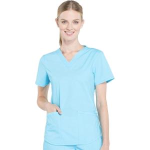 Cherokee Scrubs for Women V-Neck Top, 3 Pockets, Fade Resistant, Soft Stretch Fabric with Shirttail Hem & Side vents – WW665(Turquoise)