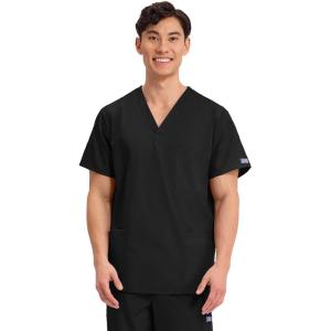 Cherokee Scrubs for Women and Men Unisex V-Neck Nursing Scrub Top with 3 Pockets, Side Vents & Easy Care Fabric – 4876(Black)