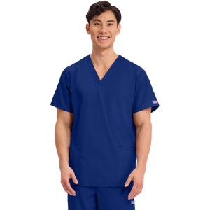 Cherokee Scrubs for Women and Men Unisex V-Neck Nursing Scrub Top with 3 Pockets, Side Vents & Easy Care Fabric – 4876(Galaxy Blue)