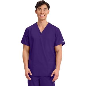Cherokee Scrubs for Women and Men Unisex V-Neck Nursing Scrub Top with 3 Pockets, Side Vents & Easy Care Fabric – 4876(Grape)