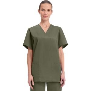 Cherokee Scrubs for Women and Men Unisex V-Neck Nursing Scrub Top with 3 Pockets, Side Vents & Easy Care Fabric – 4876(Olive)