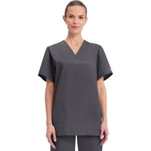 Cherokee Scrubs for Women and Men Unisex V-Neck Nursing Scrub Top with 3 Pockets, Side Vents & Easy Care Fabric – 4876(Pewter)