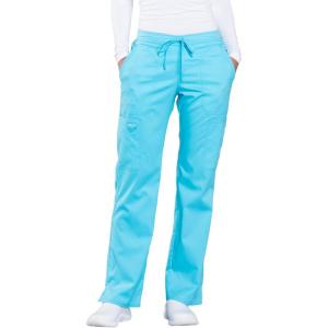 Cherokee Women Scrubs Pant Workwear Revolution Mid Rise Moderate Flare Drawstring WW120(Turquoise)