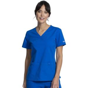 Cherokee Women Scrubs Top Workwear Professionals V-Neck Knit Panel WW2968