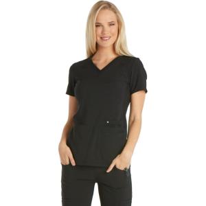 Cherokee Women’s Medical Scrub Top Iflex V-Neck Knit Panel Top – CK605(Black)