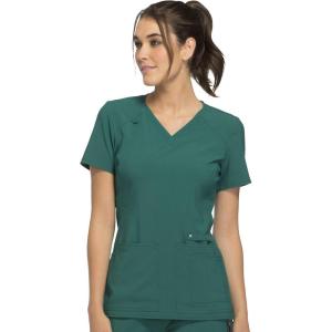 Cherokee Women’s Medical Scrub Top Iflex V-Neck Knit Panel Top – CK605(Hunter Green)