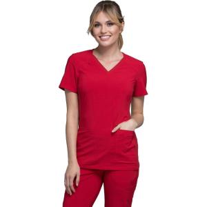 Cherokee Women’s Medical Scrub Top Iflex V-Neck Knit Panel Top – CK605(Red)