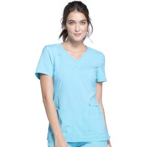 Cherokee Women’s Medical Scrub Top Iflex V-Neck Knit Panel Top – CK605(Turquoise)