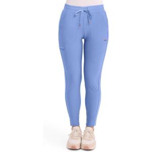Cherokee Womens Mid Rise Tapered Leg Drawstring Scrub Pants 5 Pocket 360 Stretch Moisture Wicking Easy Care – CK095(Ciel Blue)