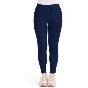 Cherokee Womens Mid Rise Tapered Leg Drawstring Scrub Pants 5 Pocket 360 Stretch Moisture Wicking Easy Care – CK095(Navy)