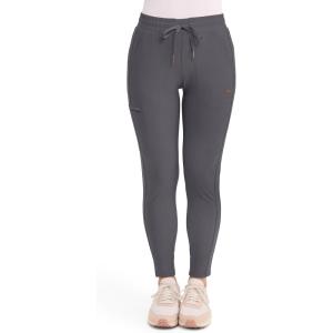 Cherokee Womens Mid Rise Tapered Leg Drawstring Scrub Pants 5 Pocket 360 Stretch Moisture Wicking Easy Care – CK095(Pewter)