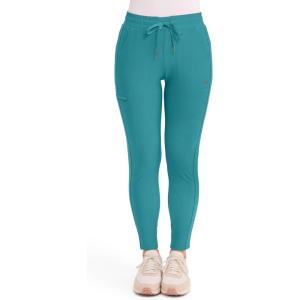 Cherokee Womens Mid Rise Tapered Leg Drawstring Scrub Pants 5 Pocket 360 Stretch Moisture Wicking Easy Care – CK095(Teal Blue)