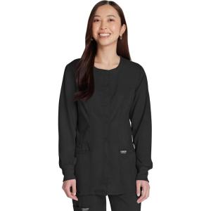 Cherokee Womens Scrub Jacket Nurse Snap Front Medical Uniform with Pockets, 2-Way Stretch, Easy Care Soft Fabric – WW310(Black)