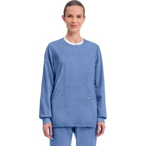 Cherokee Womens Scrub Jacket Nurse Snap Front Medical Uniform with Pockets, 2-Way Stretch, Easy Care Soft Fabric – WW310(Ciel Blue)