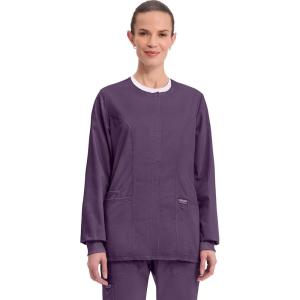 Cherokee Womens Scrub Jacket Nurse Snap Front Medical Uniform with Pockets, 2-Way Stretch, Easy Care Soft Fabric – WW310(Eggplant)