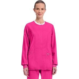 Cherokee Womens Scrub Jacket Nurse Snap Front Medical Uniform with Pockets, 2-Way Stretch, Easy Care Soft Fabric – WW310(Electric Pink)
