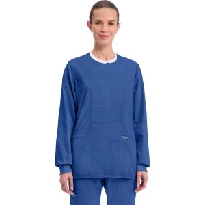 Cherokee Womens Scrub Jacket Nurse Snap Front Medical Uniform with Pockets, 2-Way Stretch, Easy Care Soft Fabric – WW310(Galaxy Blue)